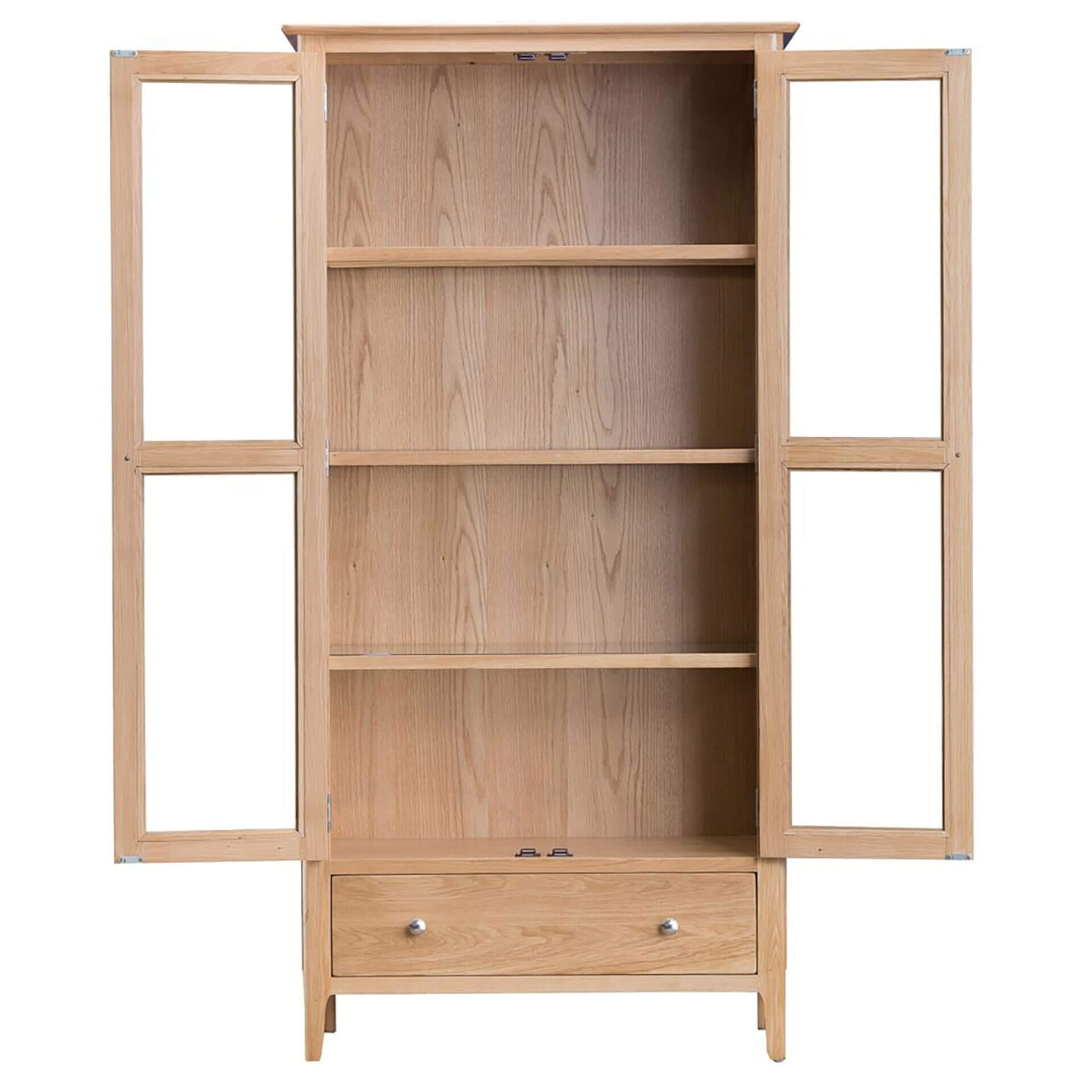 Alton NT-DIS open | Pine & Oak Furniture Pine & Oak Furniture Alton Oak Illuminated Display Cabinet