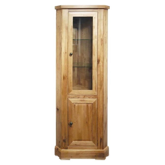 Pine and Oak Cathedral Oak Corner Glazed Display Cabinet