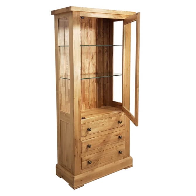 Pine and Oak Cathedral Oak 1 Door, 3 Drawer Glazed Cabinet