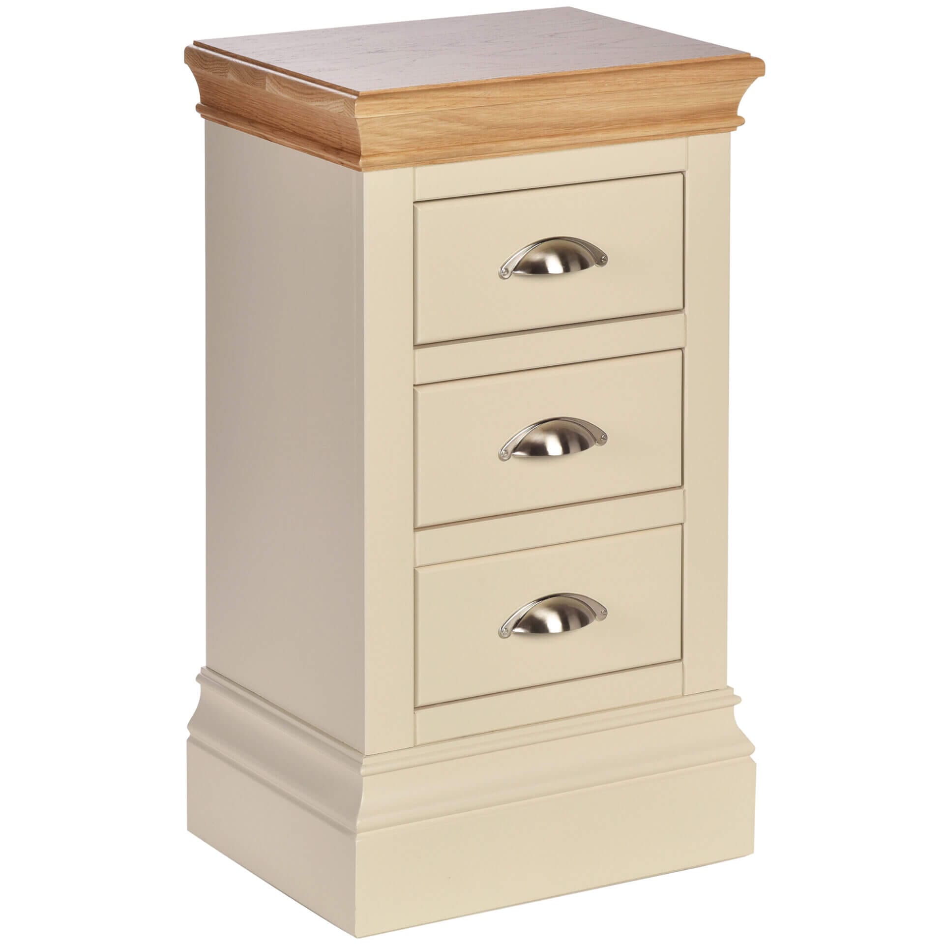 CB10 Compact 3 drawer bedside | Pine & Oak Furniture Pine & Oak Furniture Coral Painted Compact 3 Drawer Bedside
