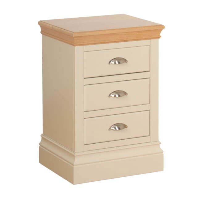 Pine and Oak Coral Painted 3 Drawer Bedside