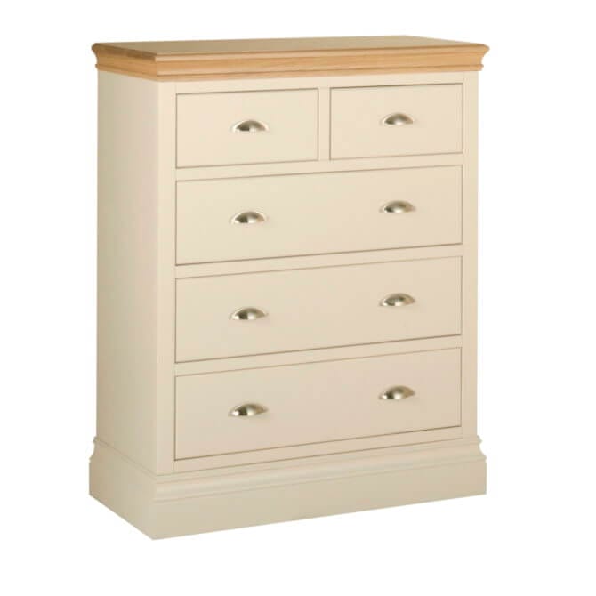 Pine and Oak Coral Painted 2 Over 3 Chest of Drawers