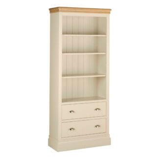 Pine and Oak Coral Painted 6Ft Bookcase With 2 Drawers