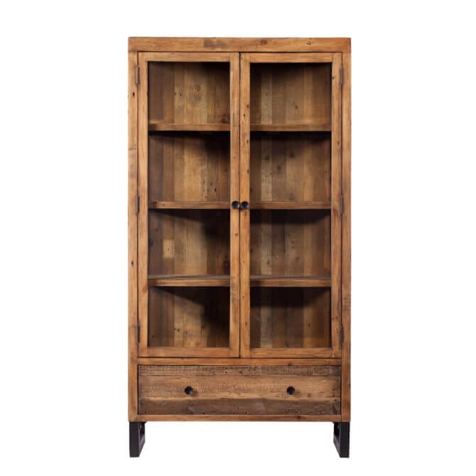 Pine and Oak Dakota Reclaimed Wood 2 Door, Glazed Display Cabinet