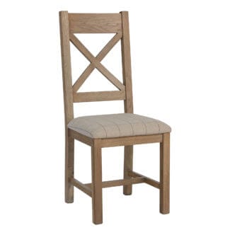 Pine and Oak Holburn Oak Cross Back Chair, Natural Check Fabric Seat