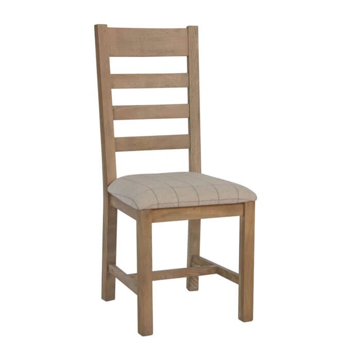 Pine and Oak Holburn Oak Horizontal Slat Chair, Natural Check Fabric Seat