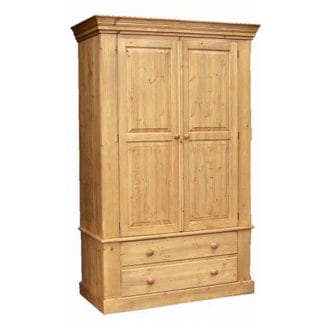 Pine & Oak Furniture Cottage Pine Double Wardrobe On 2 Drawers