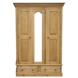 Pine & Oak Furniture Cottage Pine Triple Wardrobe On 2 Drawers