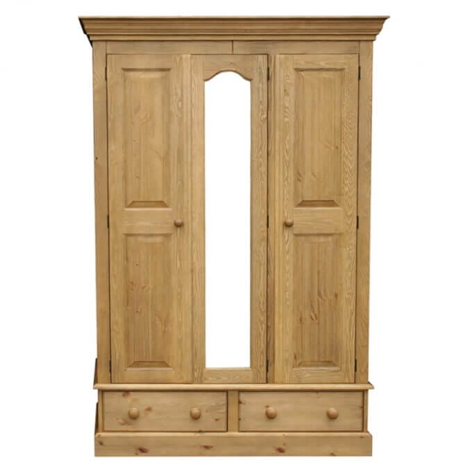 Pine and Oak Cottage Pine Triple Wardrobe On 2 Drawers