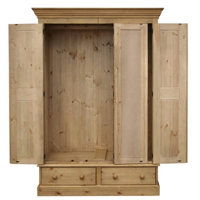 Pine and Oak Cottage Pine Triple Wardrobe On 2 Drawers