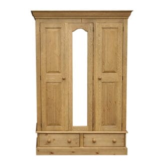 Cottage Pine Triple Wardrobe On 2 Drawers and Mirror