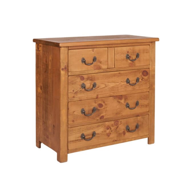 Pine and Oak Rustic Plank 2 Over 3 Chest of Drawers