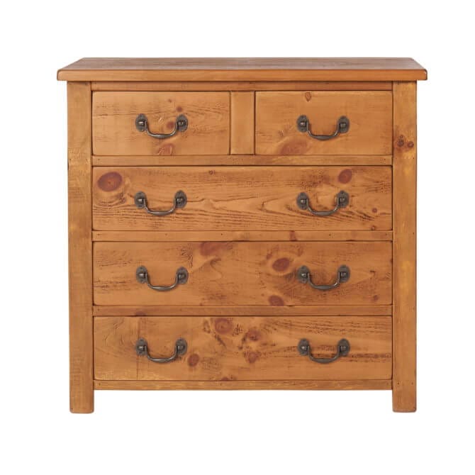 Pine and Oak Rustic Plank 2 Over 3 Chest of Drawers