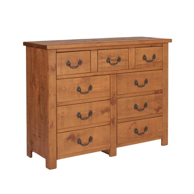 Pine and Oak Rustic Plank 9 Drawer Chest