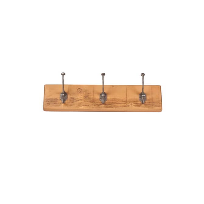 Pine and Oak Rustic Plank 3 Hook Coat Rack