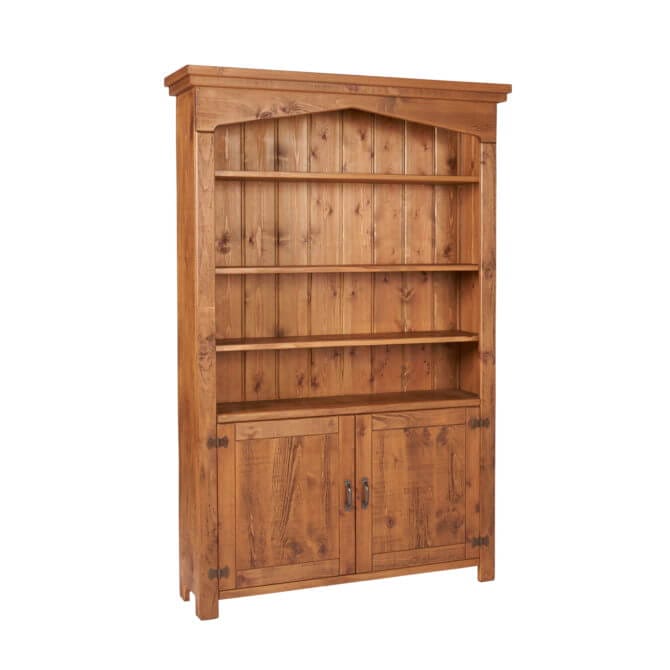 Pine and Oak Rustic Plank 6Ft6inches x 4Ft Arch Top Bookcase with Lower Cupboard