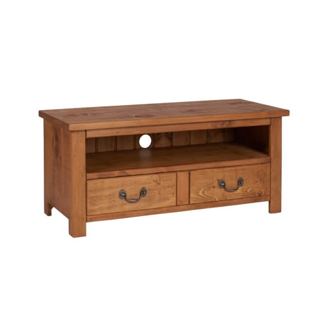 Pine and Oak Rustic Plank 2 Drawer Wide TV Unit