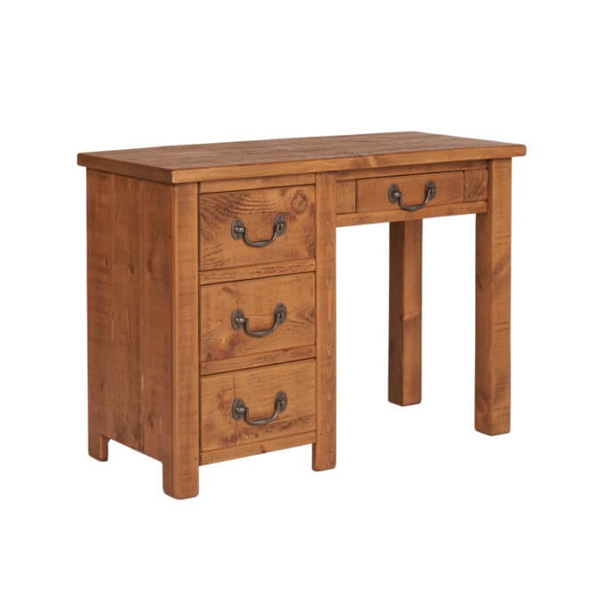 Pine and Oak Rustic Plank Single Pedestal Dressing Table