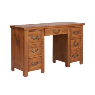 Pine and Oak Rustic Plank Double Pedestal Dressing Table