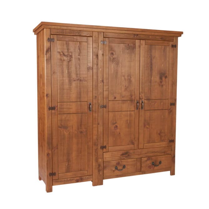 Pine and Oak Rustic Plank 6Ft, 3 Door, 2 Drawer Combi Wardrobe