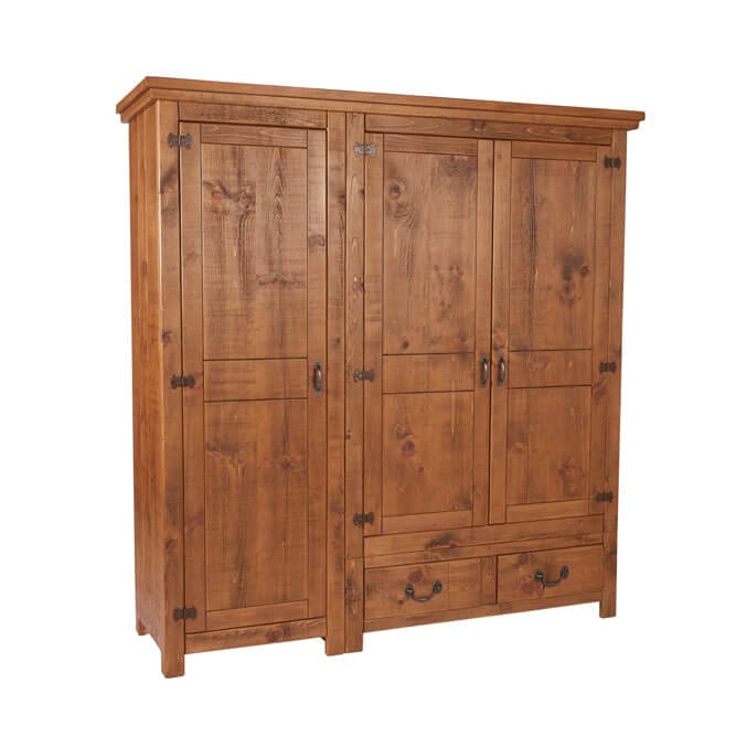 Pine and Oak3334 | Pine & Oak Furniture Pine & Oak Furniture Rustic Plank 6Ft, 3 Door, 2 Drawer Combi Wardrobe