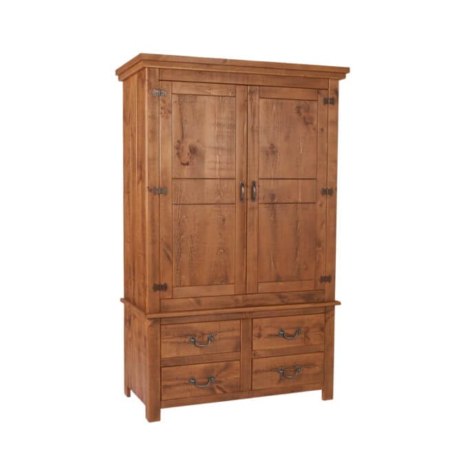 Pine and Oak Rustic Plank 4Ft, 4 Drawer Wardrobe