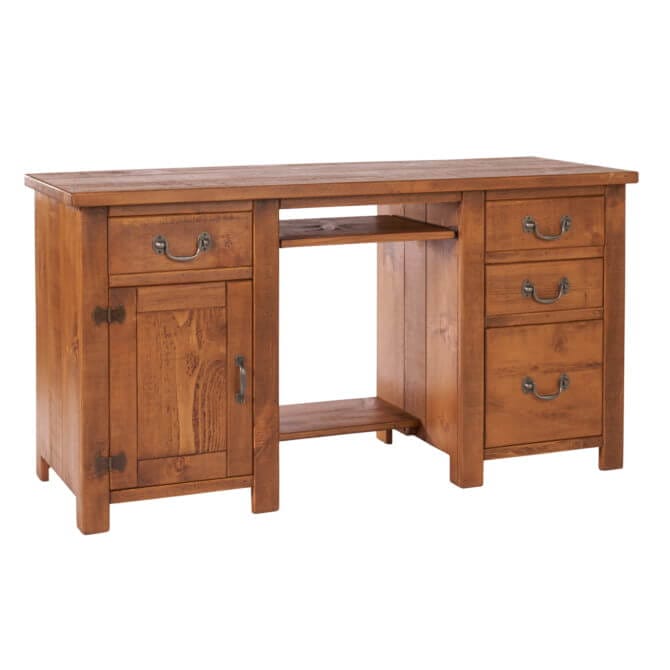 Pine and Oak Rustic Plank Twin Pedestal Desk