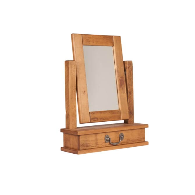 Pine and Oak Rustic Plank Dressing Table Mirror with Drawer