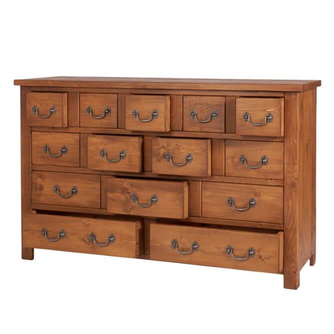 Pine and Oak Rustic Plank 14 Drawer Chest