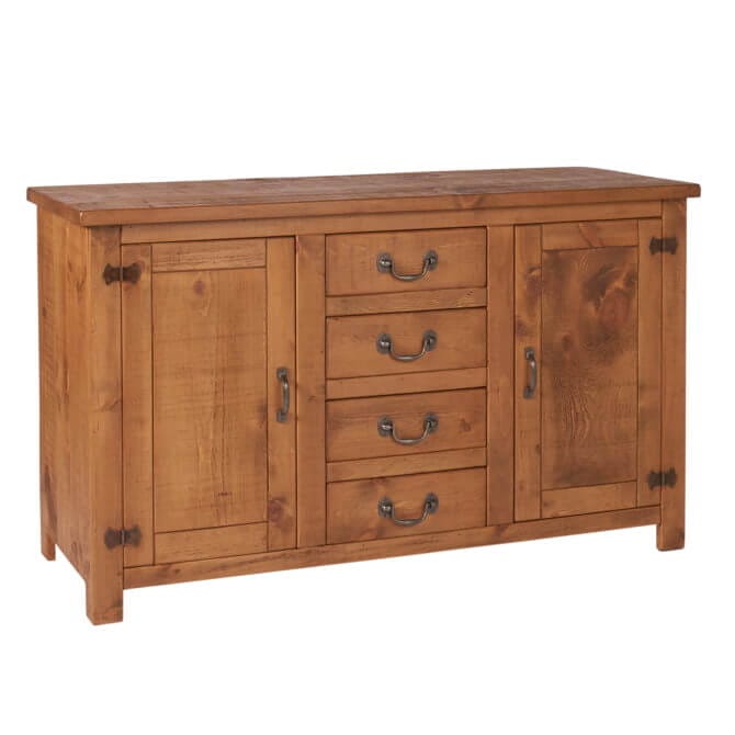 Pine and Oak Rustic Plank 2 Door, 4 Drawer Sideboard