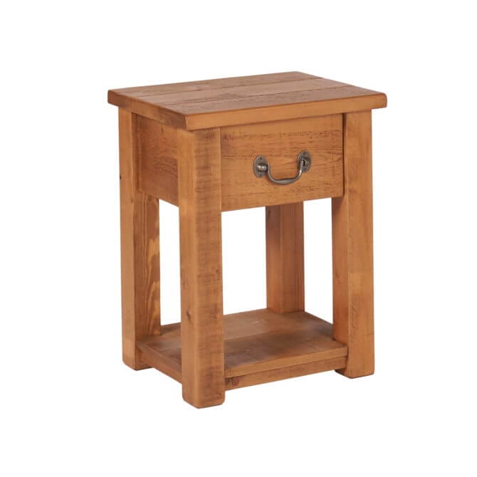 Pine and Oak Rustic Plank Chunky 1 Drawer Lamp Table