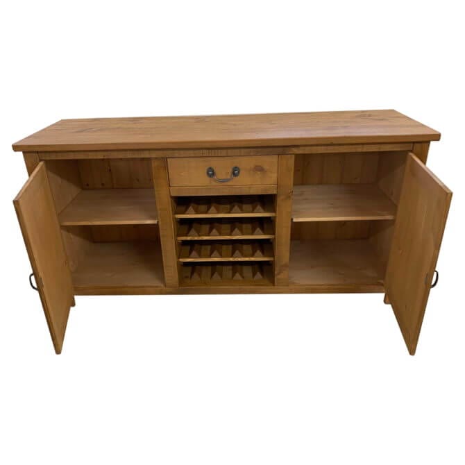 Pine and Oak Rustic Plank 2 Door Sideboard with Wine Rack