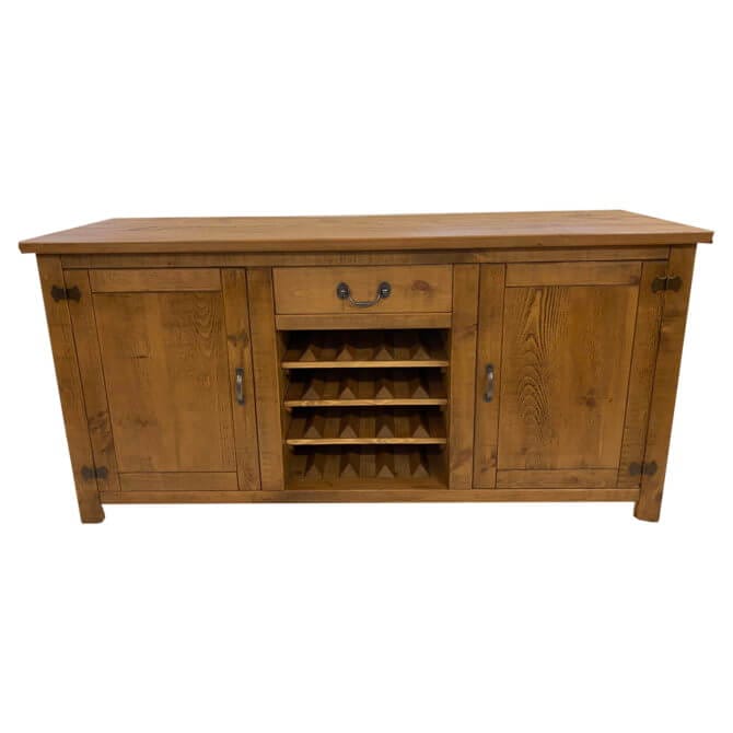 Pine and Oak Rustic Plank 2 Door Sideboard with Wine Rack