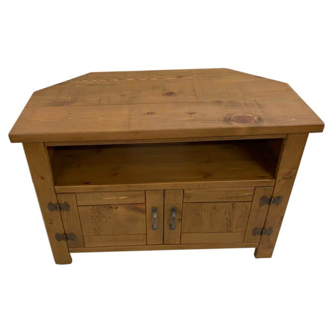 Pine and Oak Rustic Plank Square Front Corner TV Unit