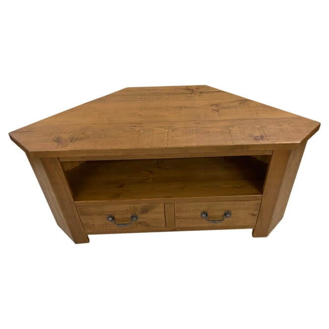 Pine and Oak Rustic Plank Large 2 Drawer Corner TV Unit