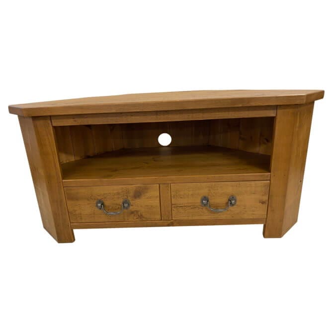 Pine and Oak Rustic Plank Large 2 Drawer Corner TV Unit