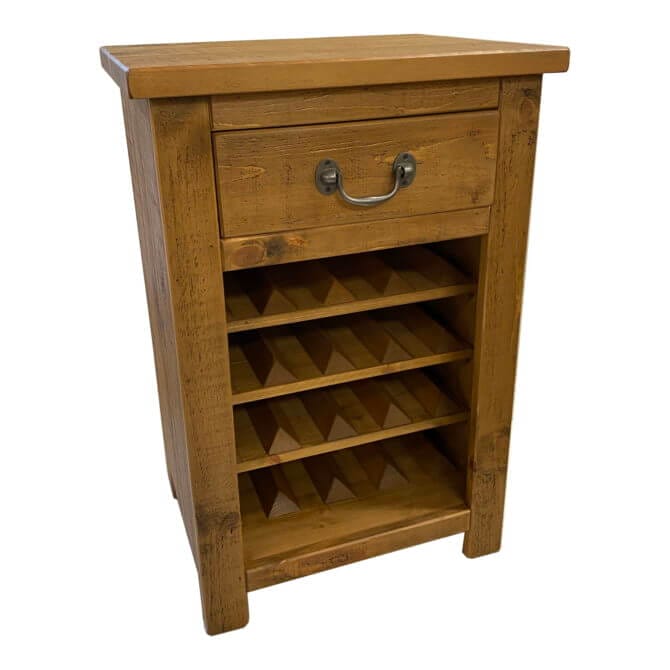 Pine and Oak Rustic Plank 1 Drawer Wine Rack