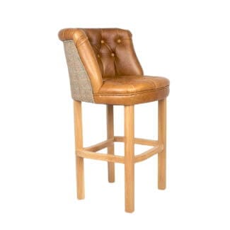 Pine and Oak Parker Bar Stool - Brown Leather with Gamekeeper Thorn