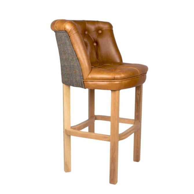 Pine and Oak Parker Bar Stool - Brown Leather with Uist Night