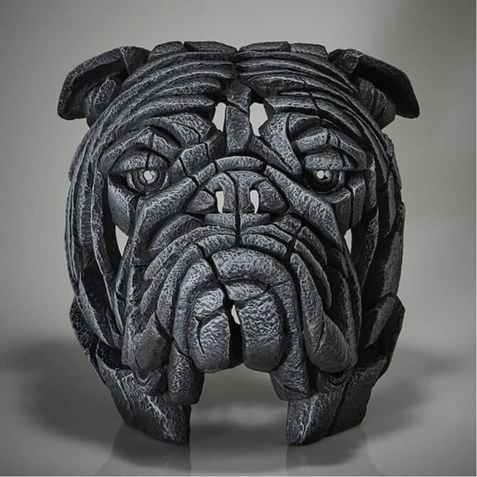 Pine and Oak Bulldog Bust - Earl Grey