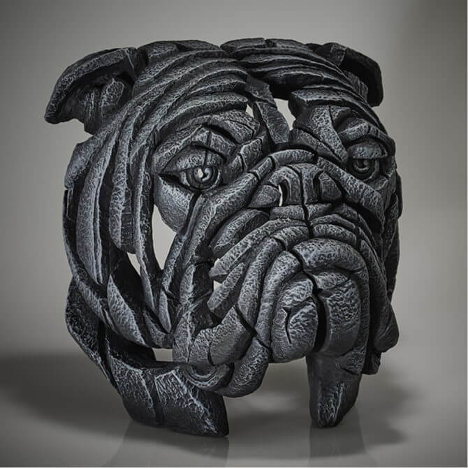 Pine and Oak Bulldog Bust - Earl Grey