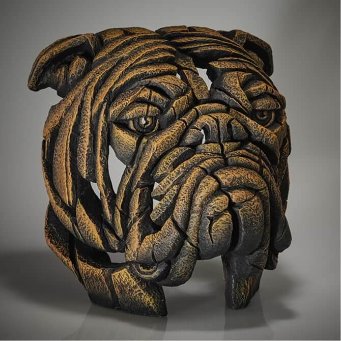 Pine and Oak Bulldog Bust - English Mustard