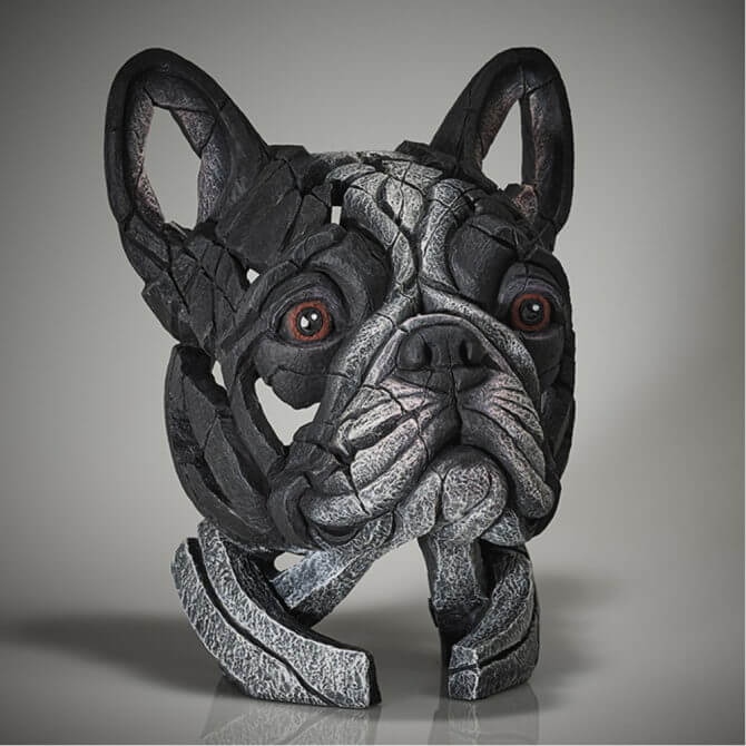 Pine and Oak French Bulldog Bust - Pied