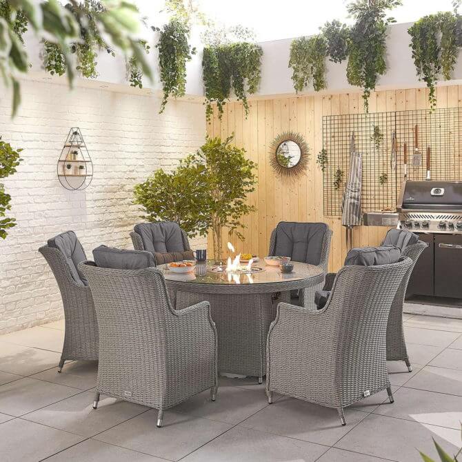 Pine and Oak Thalia 6 Seat Round Dining Set with Firepit