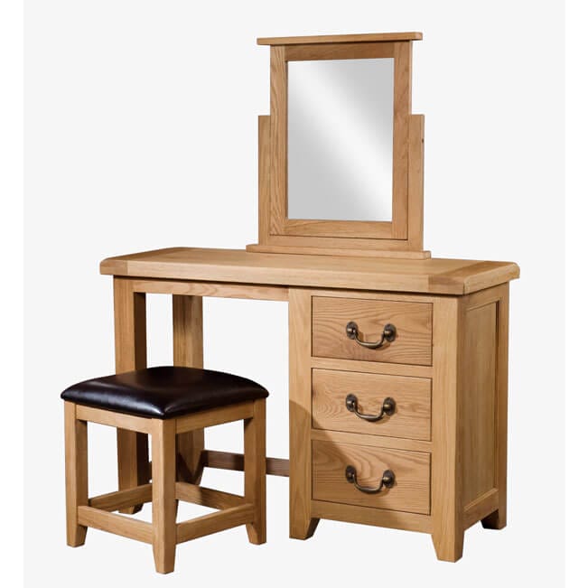 SOM022 Dressing Table, SOM023 Stool, SOM024 Mirror | Pine & Oak Furniture Pine & Oak Furniture Somerset Oak Dressing Table & Stool