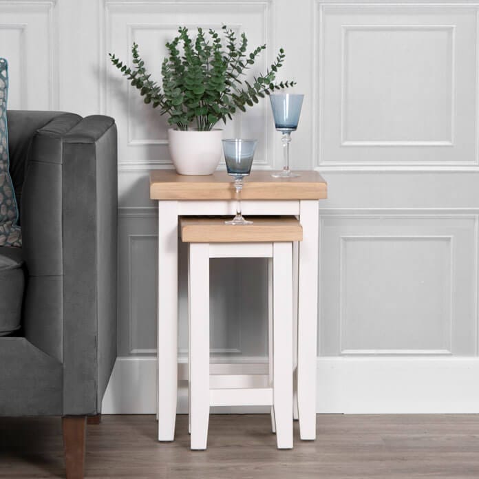 White painted oak nest of tables discount